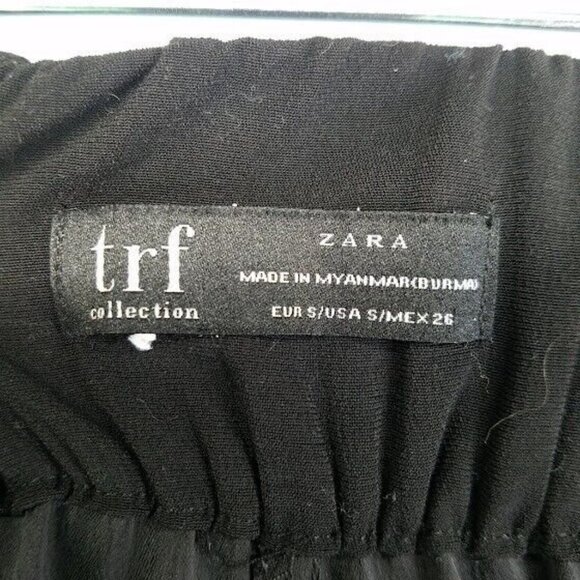 Zara TRF Collection Womens Black Pants Size Small Highrise Wide Leg Crop Buttons - Picture 4 of 7